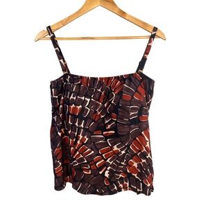 Gottex Geometric Abstract Tankini Top Womens 18 Earthy Swimwear Beach Resort